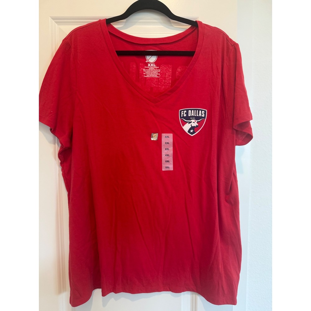 FC Dallas MLS Womens V-Neck T-Shirt Red Short Sleeve‎ Soccer Fan Top XXL New - Picture 3 of 3